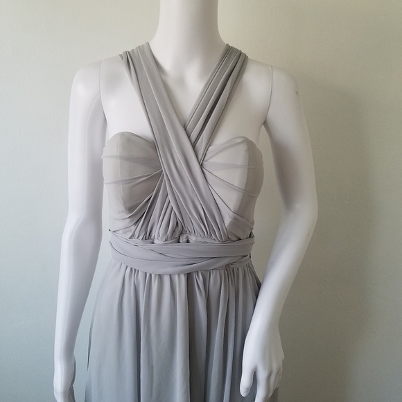 BIRDY Grey Christina Convertible Tullie Silver Maxi Prom Dress Women's Size XS - Picture 6 of 14